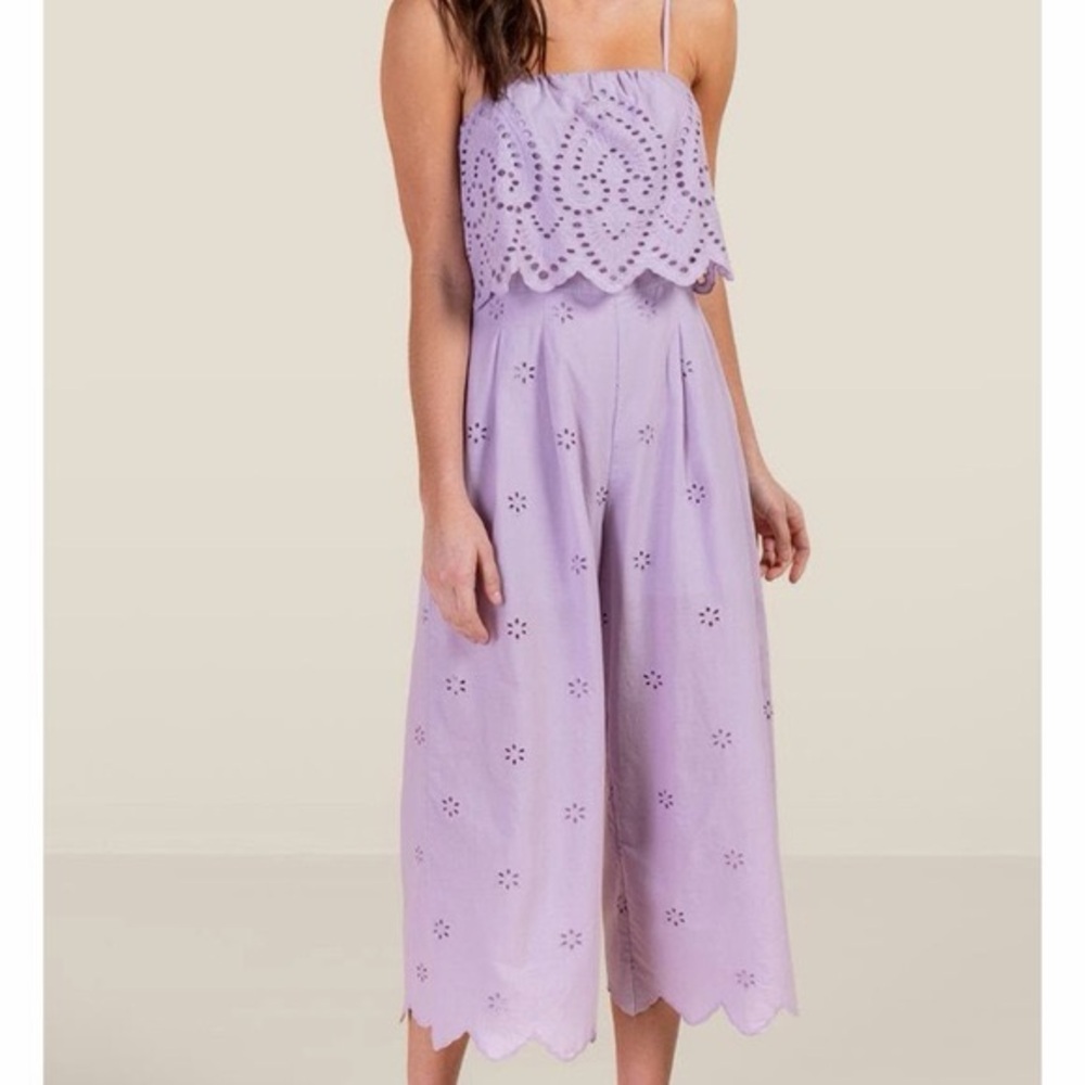 Harper Lavender Eyelet Wide-Leg Jumpsuit